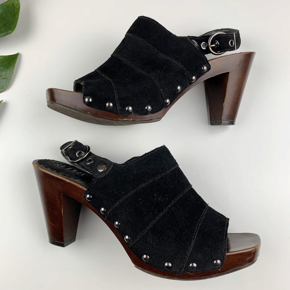 ANA A New Approach Slingback Heels Black Suede Platform Studded Retro Women's 8 - Picture 8 of 13